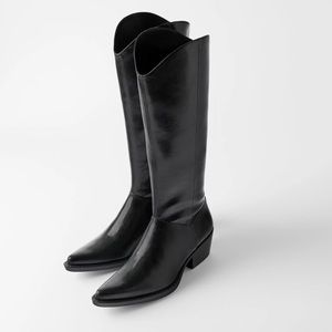 Zara Faux Leather Knee High Cowboy Boots